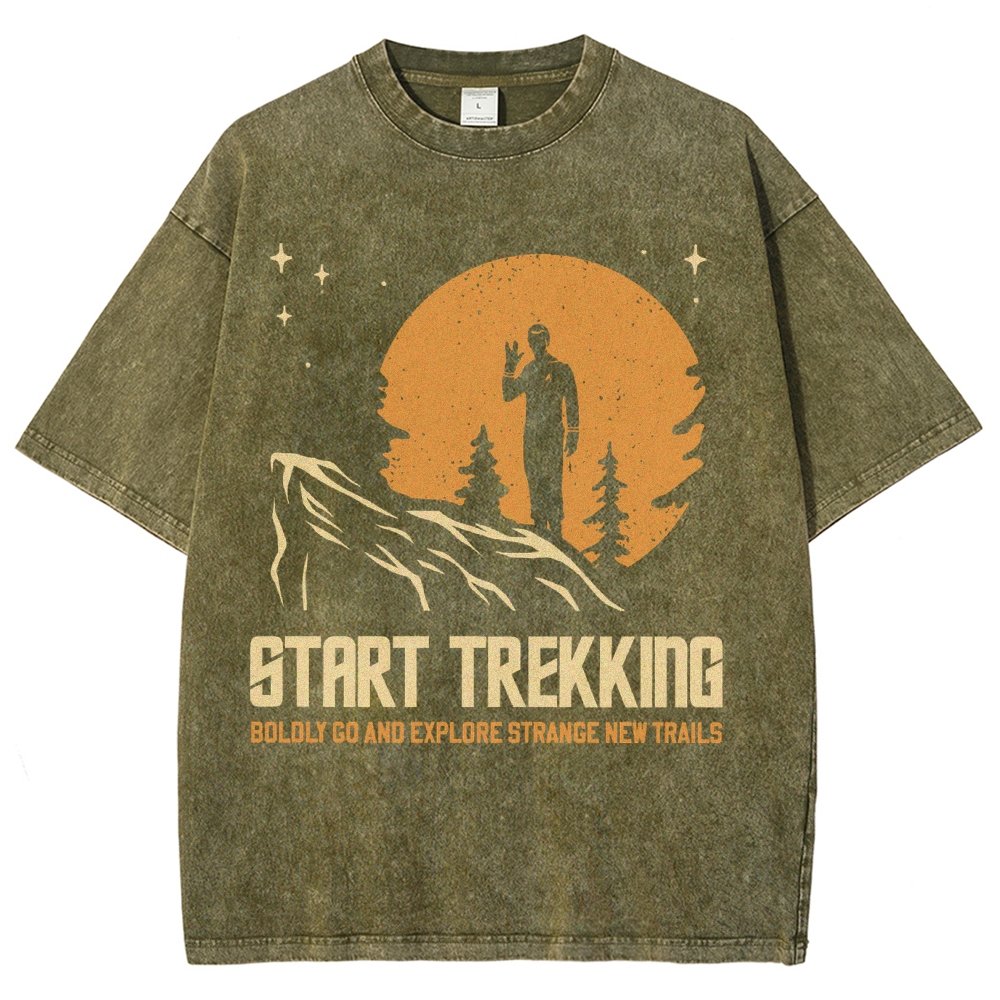 Start Trekking Boldly Go And Explore Uncharted New Trails Vintage Distressed T-shirt