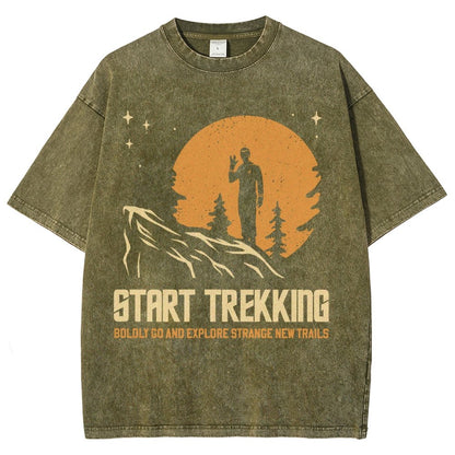 Start Trekking Boldly Go And Explore Uncharted New Trails Vintage Distressed T-shirt