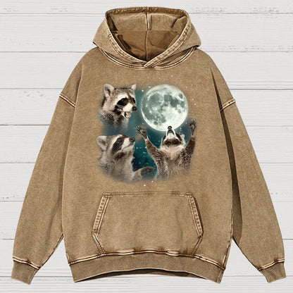 Three Raccoons Moon  Vintage Distressed Hoodie