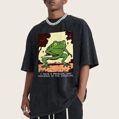 Frog Violence Vintage Distressed T-shirt
