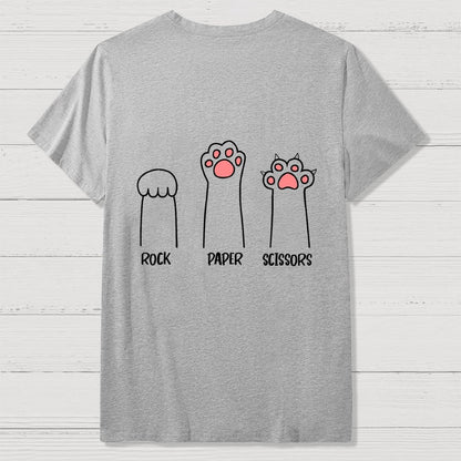 Rock Paper Scissors Hand Game Cute Paw Funny Cat Front And Back Printing Geek T-Shirt