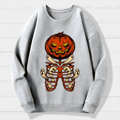 Vintage Halloween Pumpkin Skeleton Ghost Geek Cotton Sweatshirt