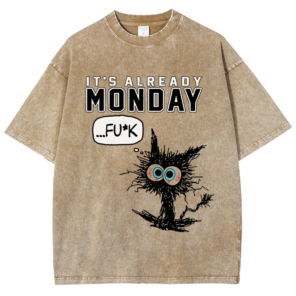 Monday Funny Cat Vintage Distressed T-shirt