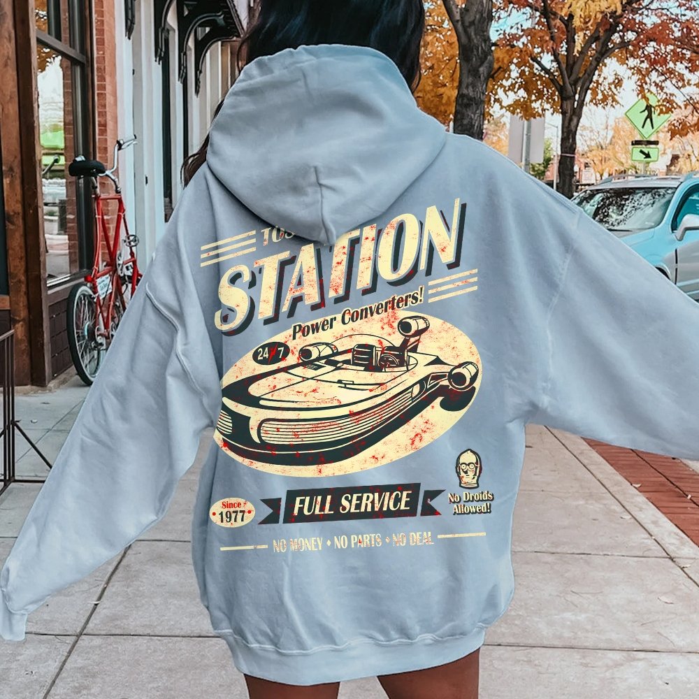 Classic Printed Back Cotton Hoodie with a Fictitious Location Design
