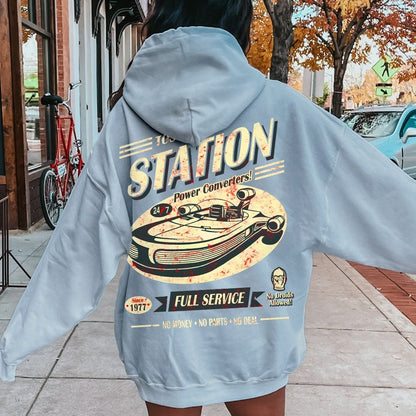Classic Printed Back Cotton Hoodie with a Fictitious Location Design