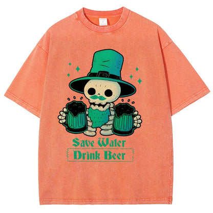 Skeleton St Patrick drinks Beer Vintage Distressed T-shirt