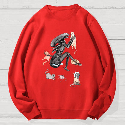 Funny Alien And Cat Geek Cotton Sweatshirt