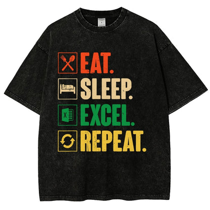 Eat Sleep Excel Repeat Funny Excel Vintage Distressed T-shirt