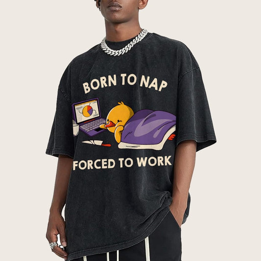 Born to Nap Forced To Work Funny Duck Vintage Distressed T-shirt