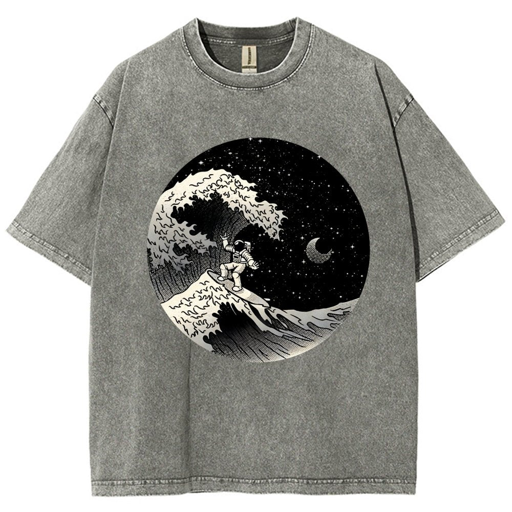 Astronaut Surfing Kanagawa Wave Vintage Distressed T-shirt