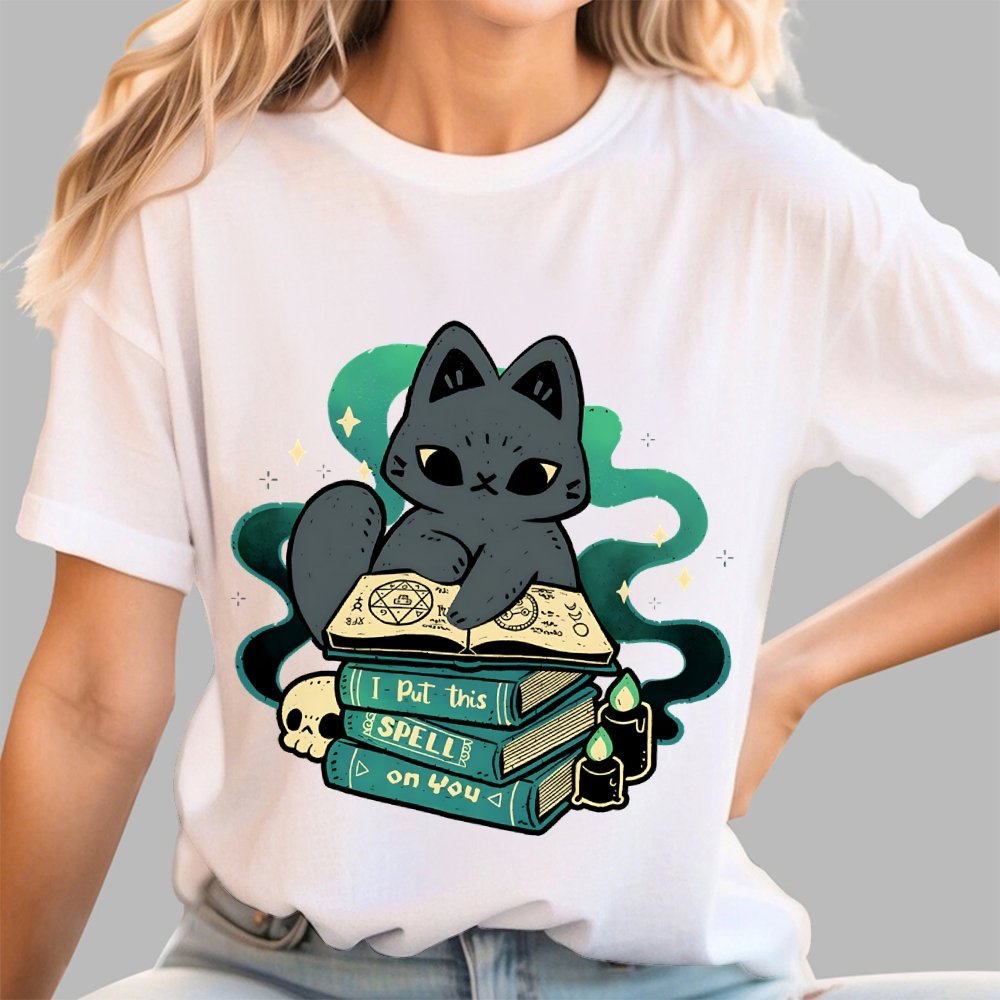 Magical Cat with Spellbook Geek T-Shirt