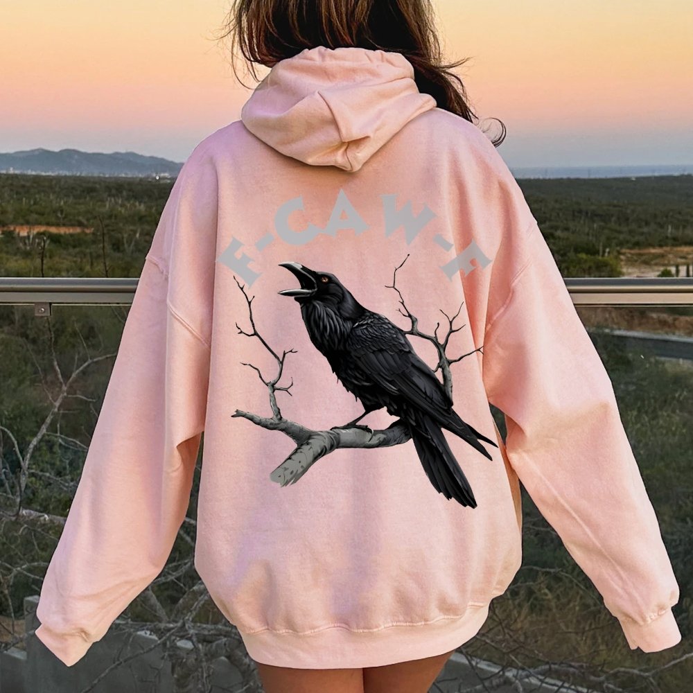F-Caw-F Funny Crow Printed Back Unisex Cotton Hoodie