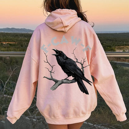 F-Caw-F Funny Crow Printed Back Unisex Cotton Hoodie