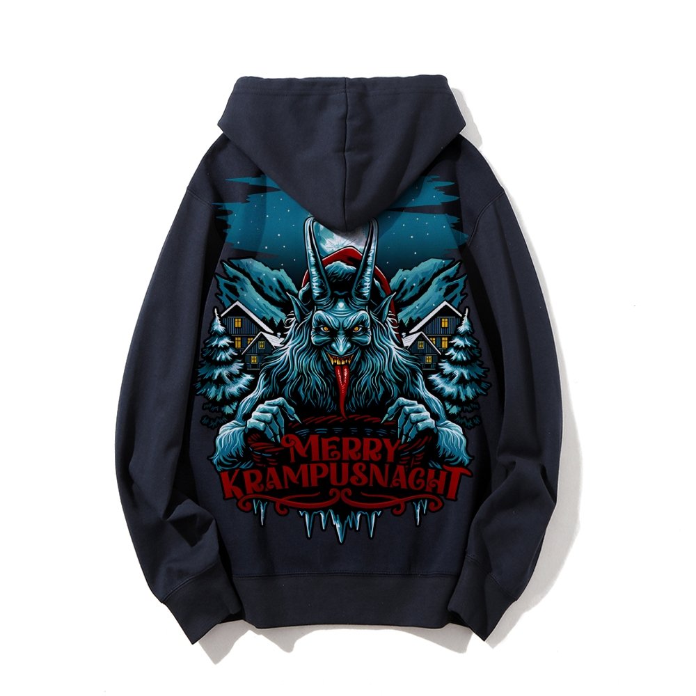 Merry Krampusnacht Christmas Geek Printed Back Cotton Hoodie