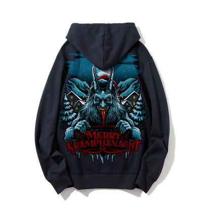 Merry Krampusnacht Christmas Geek Printed Back Cotton Hoodie