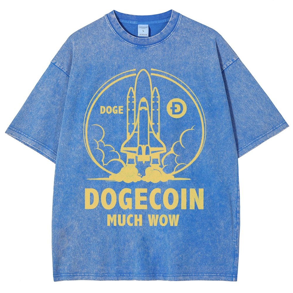 Dogecoin Rocket Ship Much Wow Meme Joke Funny Crypto Currency Elon Musk DOGE Vintage Distressed T-shirt