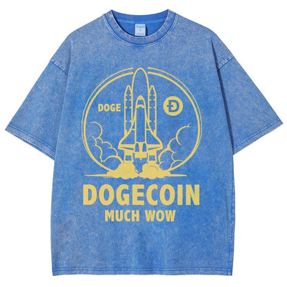 Dogecoin Rocket Ship Much Wow Meme Joke Funny Crypto Currency Elon Musk DOGE Vintage Distressed T-shirt