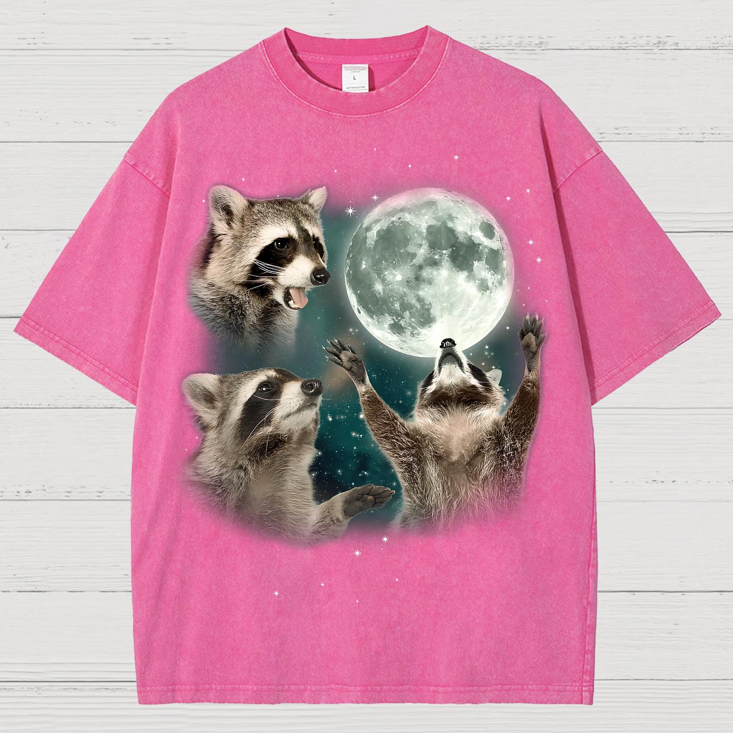 Three Raccoons Moon Vintage Distressed T-shirt