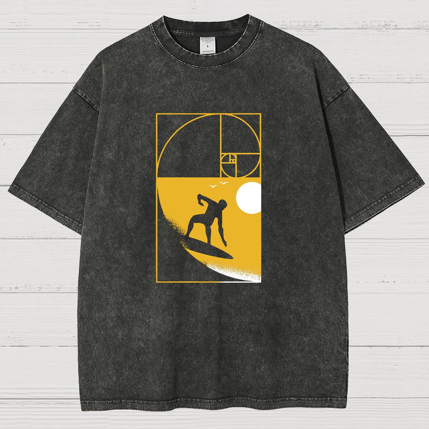 Golden Spiral Wave Geek Vintage Distressed T-shirt