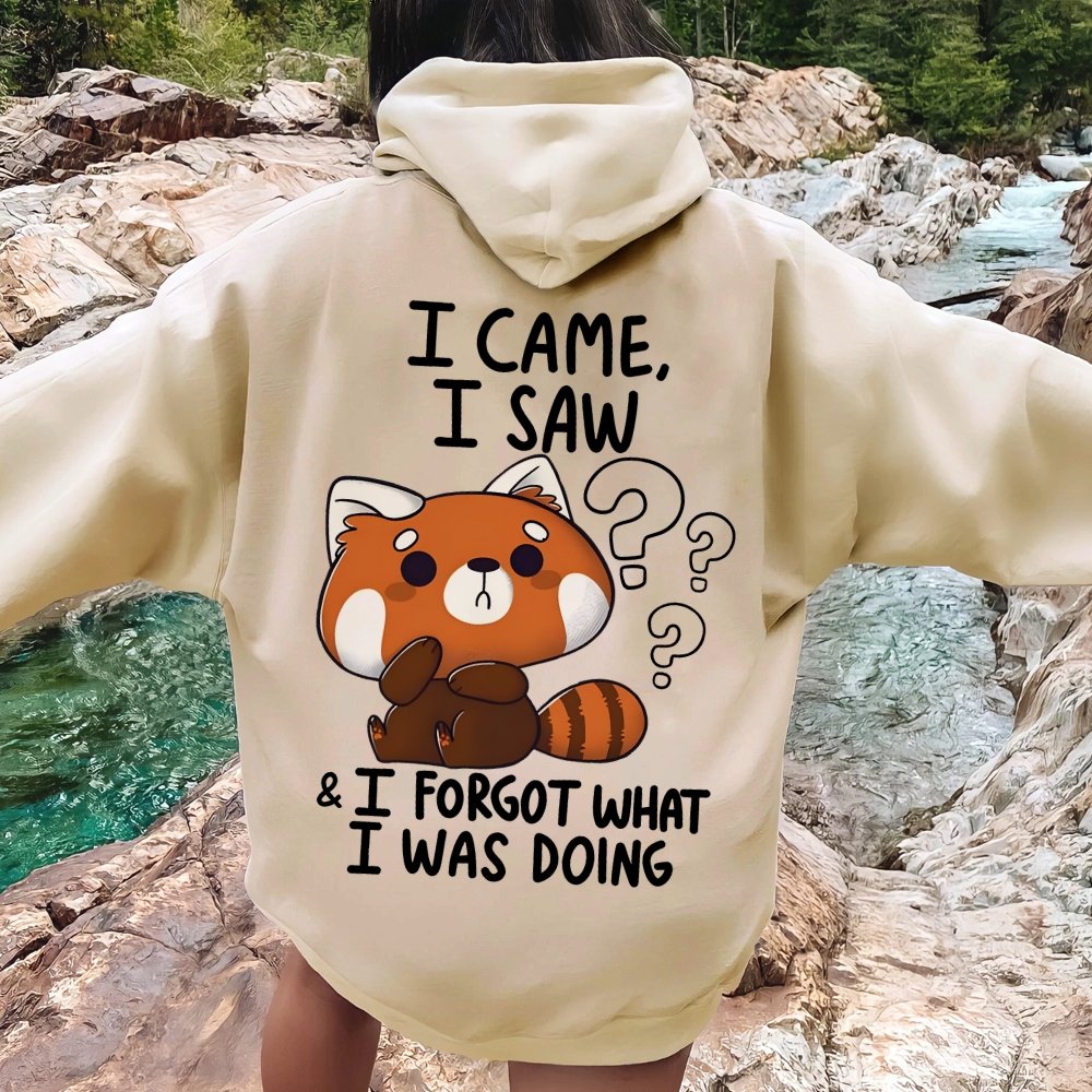 Forgetful Red Panda Printed Back Unisex Cotton Hoodie