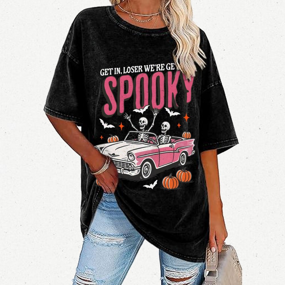 Get In Loser We're Getting Spooky Halloween Vintage Distressed T-shirt
