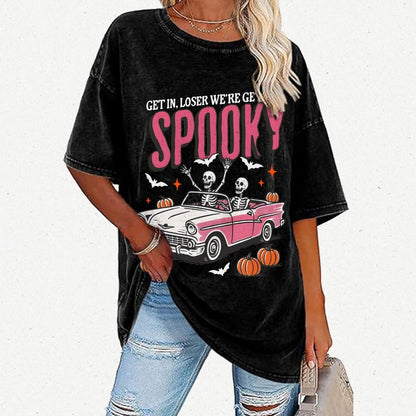 Get In Loser We're Getting Spooky Halloween Vintage Distressed T-shirt