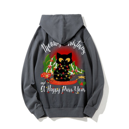 Happy Purr Year Printed Back Unisex Cotton Hoodie