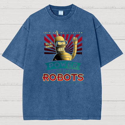 Power To The Robots Vintage Distressed T-shirt