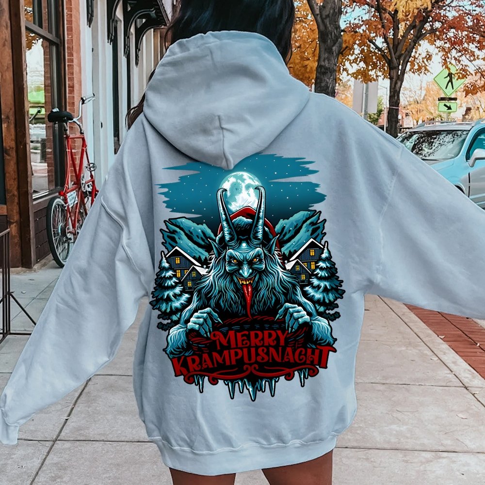 Merry Krampusnacht Printed Back Unisex Cotton Hoodie