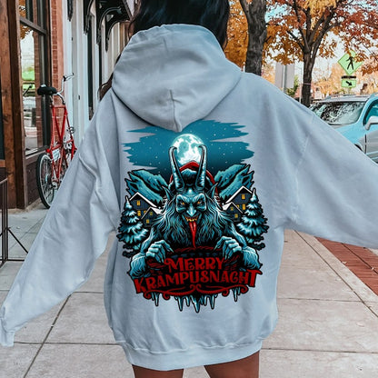 Merry Krampusnacht Printed Back Unisex Cotton Hoodie