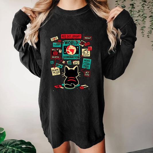 Cat Master Plan Washed Long Sleeve Tee