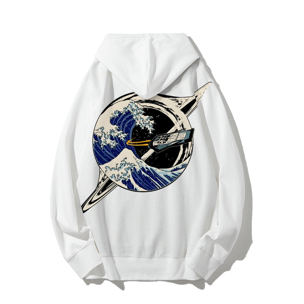 Interstellar Kanagawa Wave Printed Back Cotton Hoodie