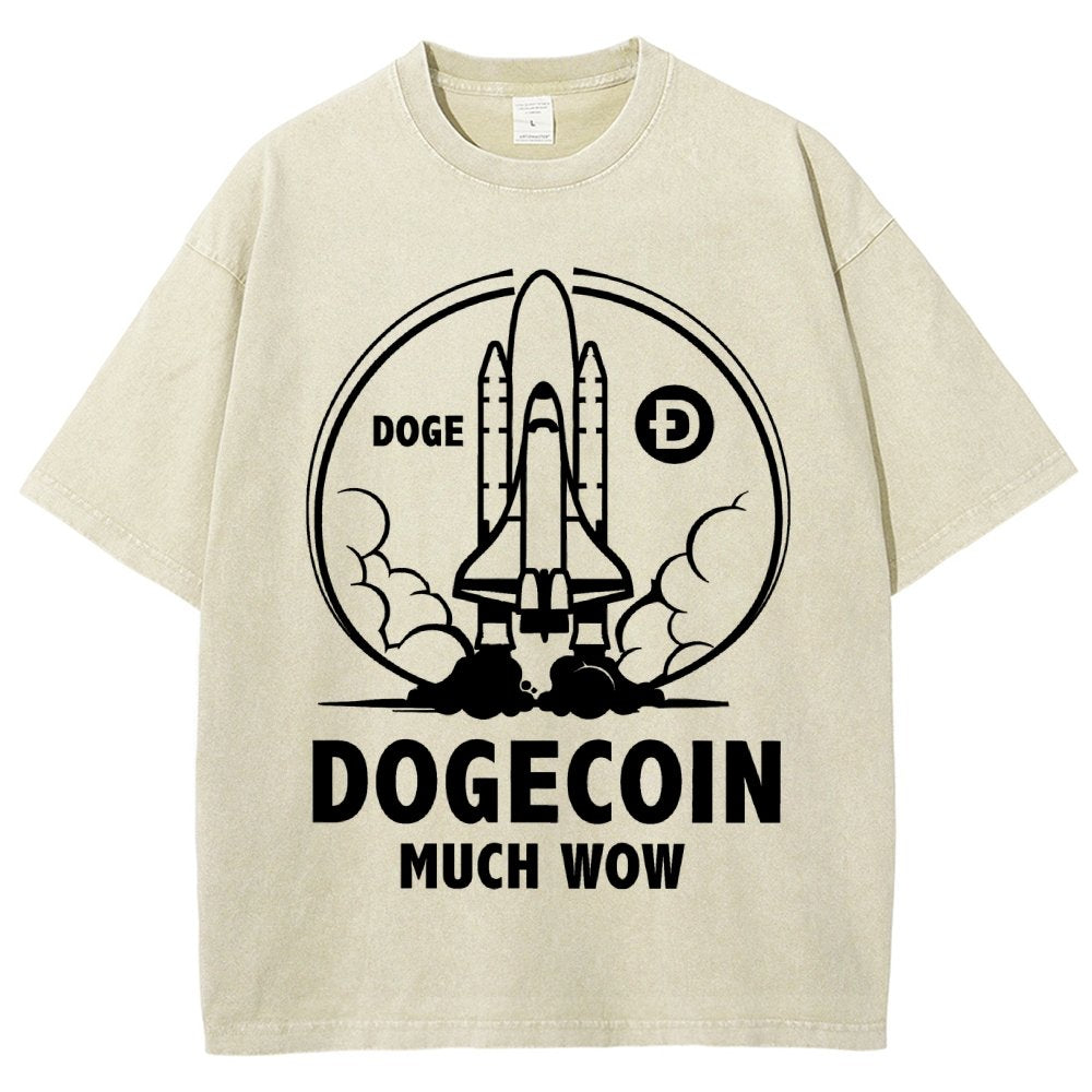 Dogecoin Rocket Ship Much Wow Meme Joke Funny Crypto Currency Elon Musk DOGE Vintage Distressed T-shirt