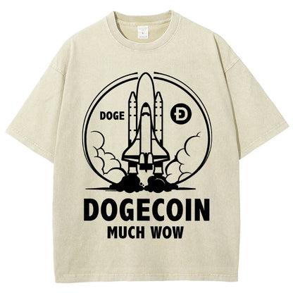 Dogecoin Rocket Ship Much Wow Meme Joke Funny Crypto Currency Elon Musk DOGE Vintage Distressed T-shirt