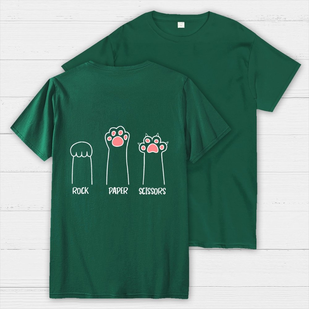 Rock Paper Scissors Hand Game Cute Paw Funny Cat Front And Back Printing Geek T-Shirt