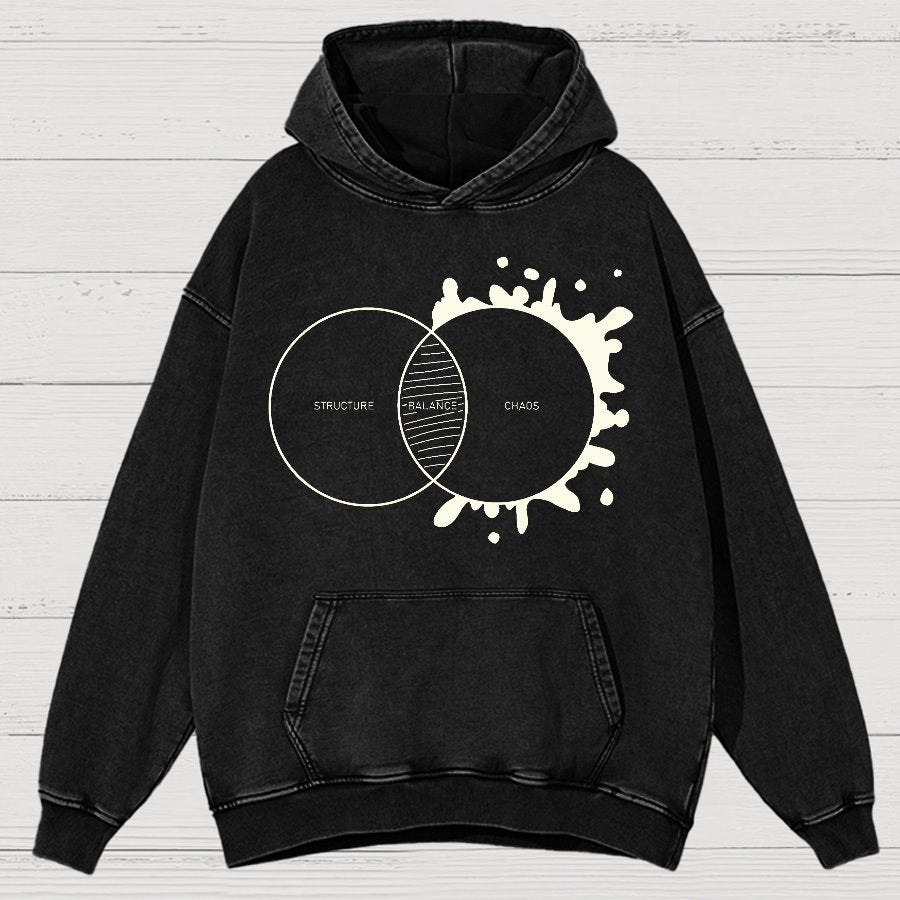 Balance Between Structure and Chaos Geek Vintage Distressed Hoodie