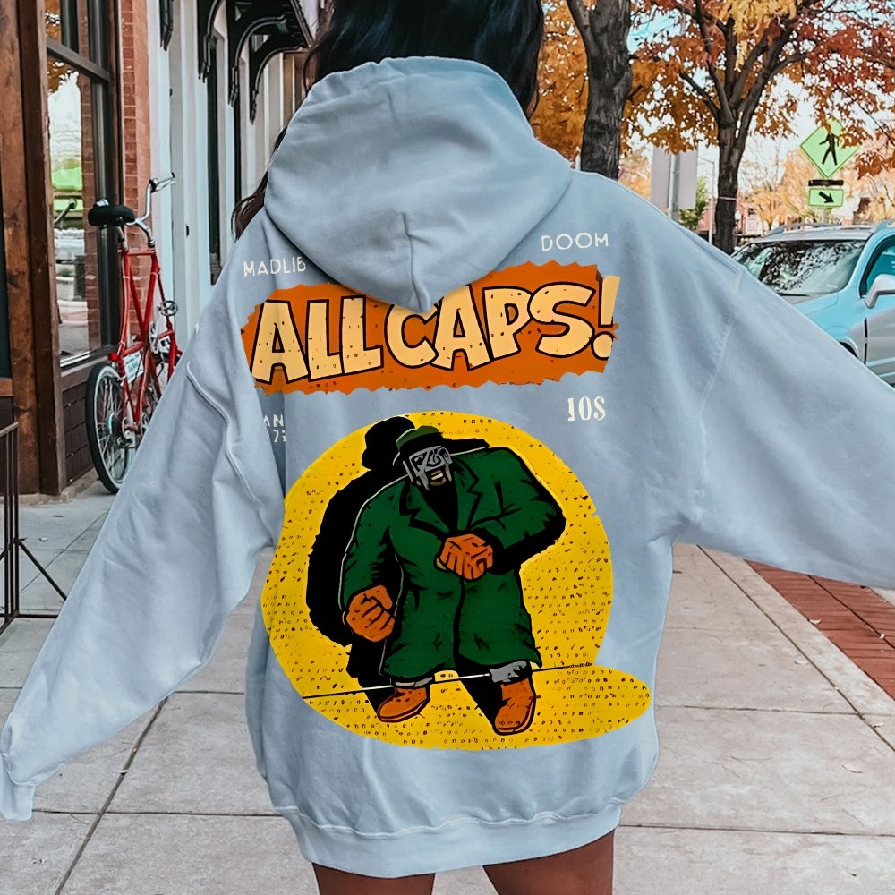Vintage Hip-Hop Mf Graphic Printed Back Cotton Hoodie