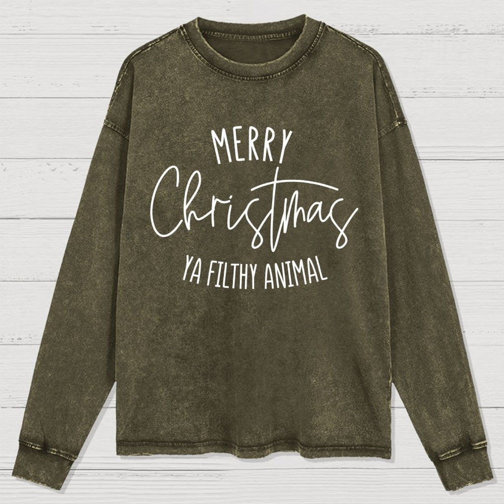 Merry Christmas Ya Filthy Animal Washed Long Sleeve Tee