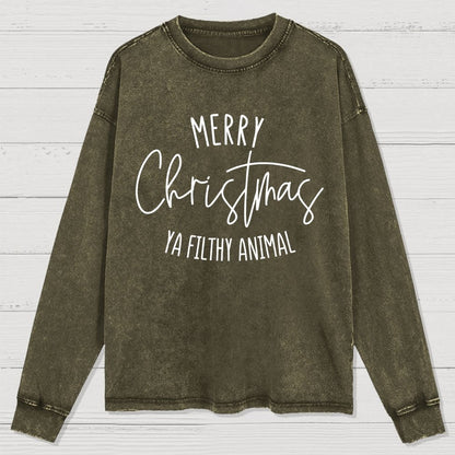Merry Christmas Ya Filthy Animal Washed Long Sleeve Tee