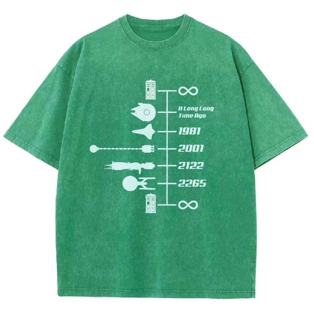 Sci-Fi Timeline Graphic  Classic Movie Spaceships  Nostalgic Space Travel Vintage Distressed T-shirt
