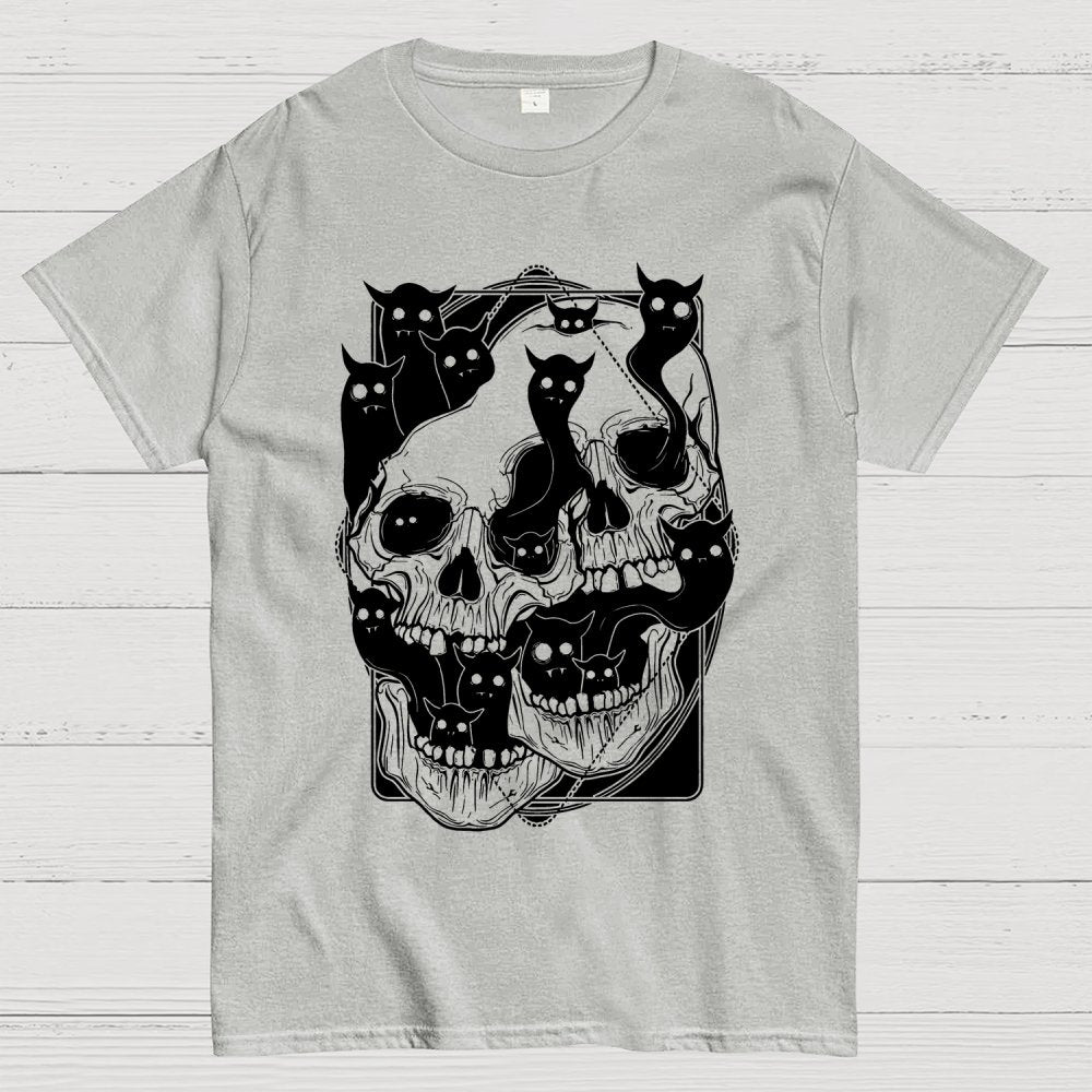 Cat Ghost Double Skull Unisex Geek T-Shirt