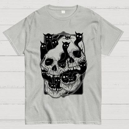 Cat Ghost Double Skull Unisex Geek T-Shirt