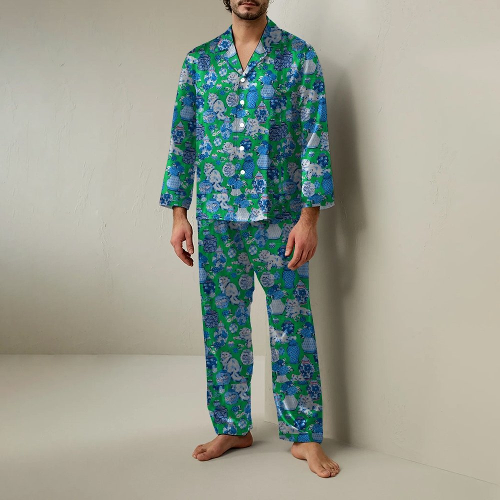 Cat Ceramic Art Pattern Geek Long Sleeve Pajama Set
