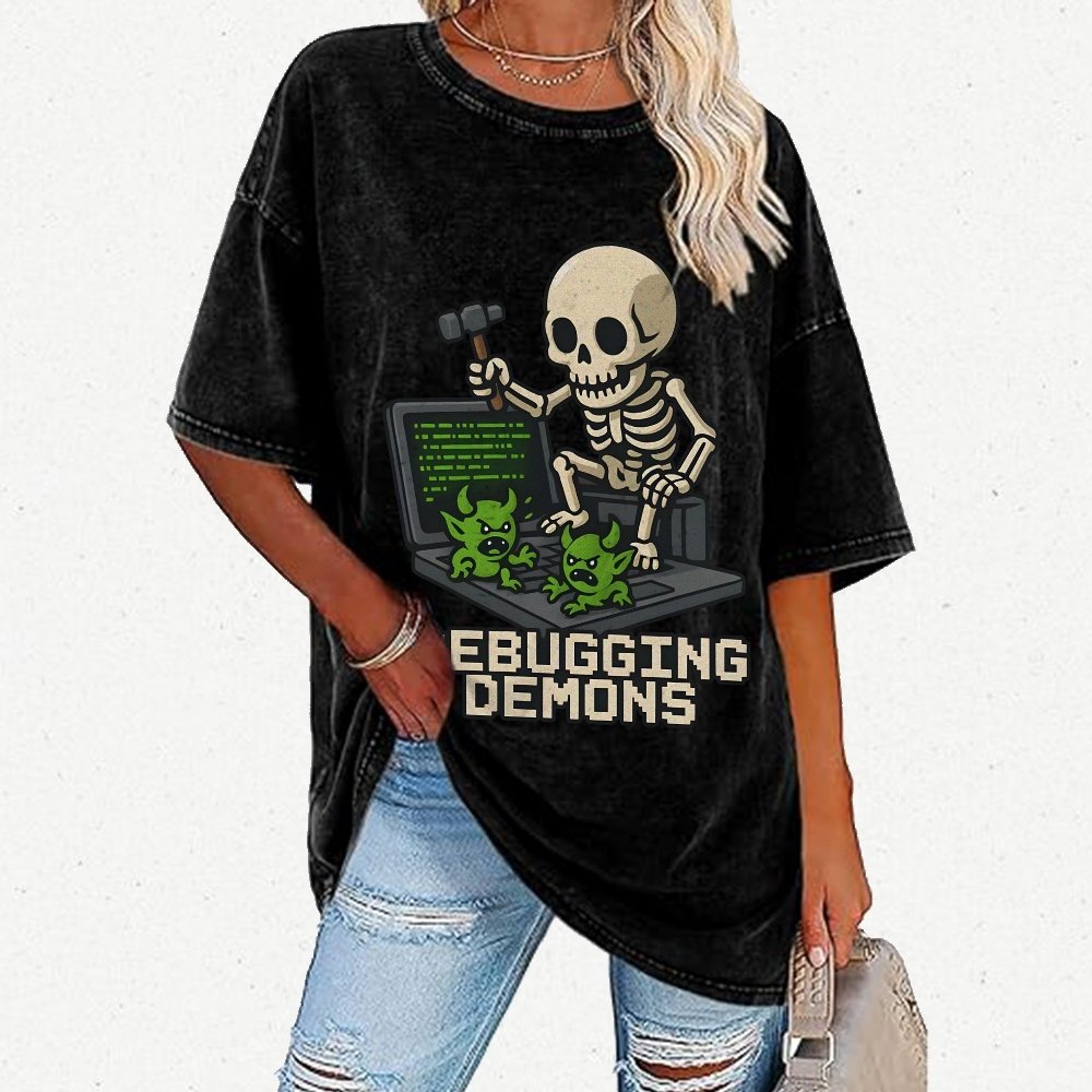 Debugging Demons Funny Programmer Vintage Distressed T-shirt
