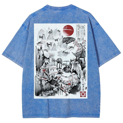 Last Battle of the Cosmic Conflict Back Print Washed T-Shirt