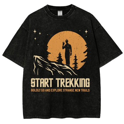 Start Trekking Boldly Go And Explore Uncharted New Trails Vintage Distressed T-shirt