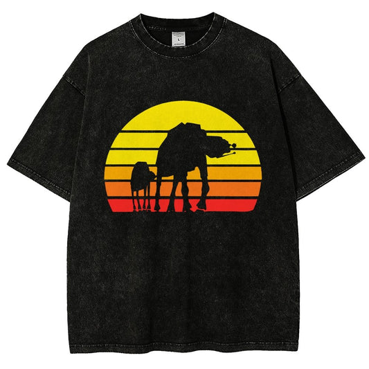 Sunset Stroll Mechanical Marvels Vintage Distressed T-shirt