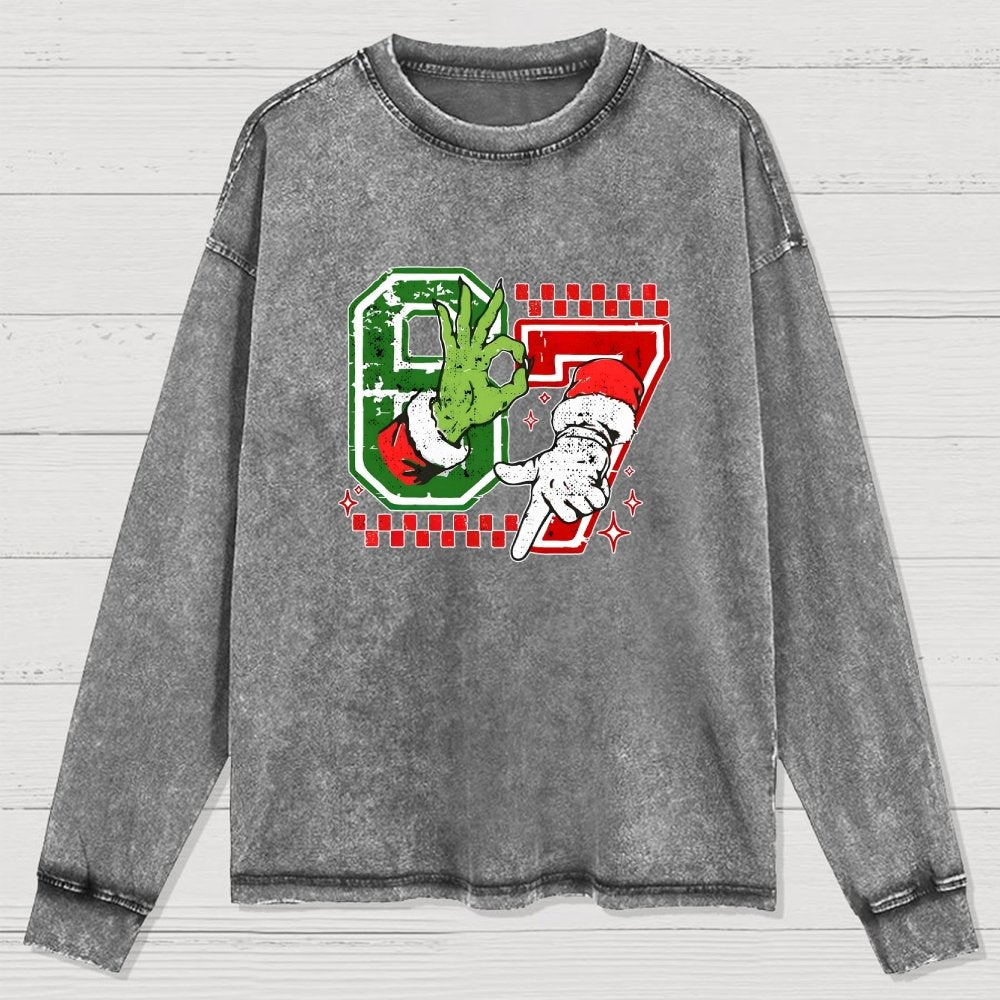 Six Seven 6 7 Christmas Washed Long Sleeve Tee
