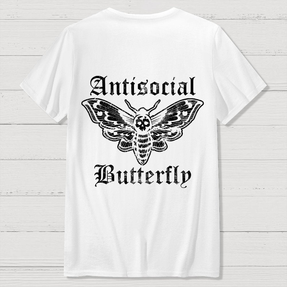Funny Antisocial Butterfly Front And Back Printing Geek T-Shirt