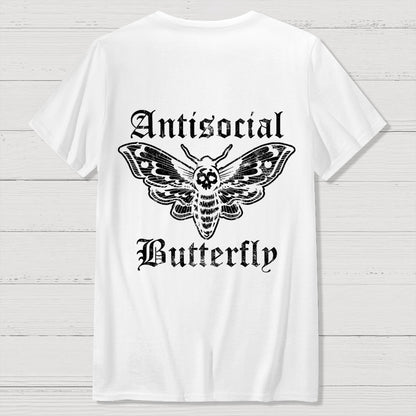 Funny Antisocial Butterfly Front And Back Printing Geek T-Shirt